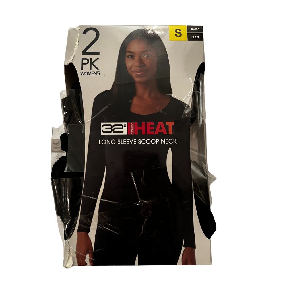32 Degrees HEAT Long sleeve‎ Scoop Tee 2-Pack - BLACK (S) - Thermal Layer  NIB